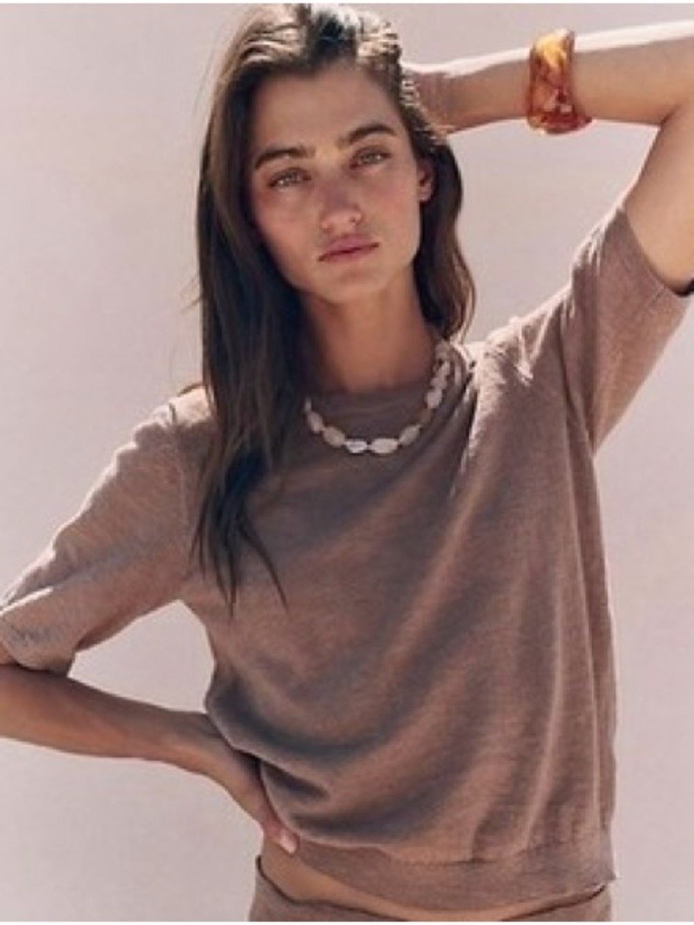 Free People Free-est Isabella Sweater Linen Blend Brown Size XS